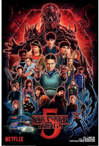 Stranger Things Final Season affisch, säsong 5 maxi-affisch 61 cm x 91,5 cm, officiell Netflix-licensierad produkt, premium väggkonst för sovrum, vardagsrum och samlare