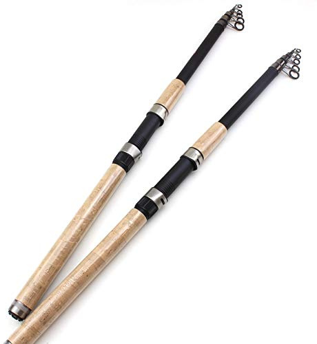 Angelrute,Teleskopruten Karpfenrute 2.1M-4.5M Carbon Tele Angelruten Spinn Angelrute Köder Gewicht 30-150g Holzgriff Sea Rock Angeln(210cm)