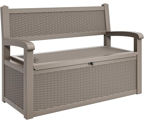 YITAHOME Aufbewahrungsbox mit 270L Fassungsvermögen, Allwetter-Resin Gartenbank mit abschließbarem Deckel, Gartenaufbewahrung für Terrassenmöbel, Kissen, Werkzeuge und Poolzubehör,Hellbrauner-Stuhl