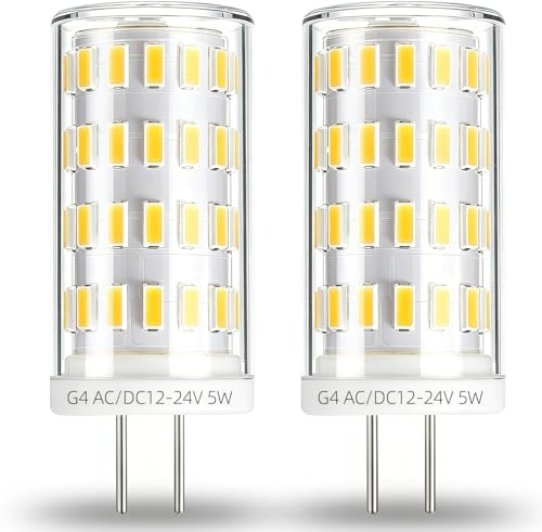 Rohociky G4 LED 12V 5W Ersetzt 50W Halogen Kaltweiß 6000K AC/DC 12V-24V 480LM G4 Led Lampe Bi-Pin Sockel JC Typ 2-Stifte Led Glühbirnen Ersatz für Halogen Stiftleuchte JCD Kein Flackern 2er-Pack