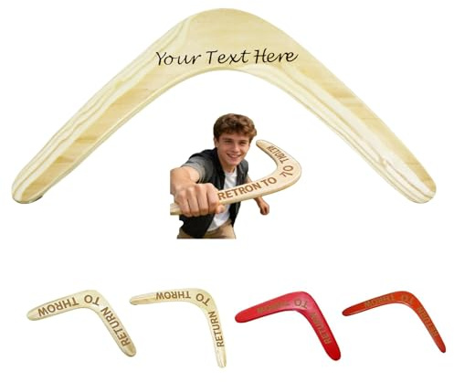 Generisch Personalisierter Holz-Bumerang mit Namen, V-förmig, individueller Text, DIY-Geschenk für Sport & Freizeit, Weihnachten, Geburtstag, Valentinstag