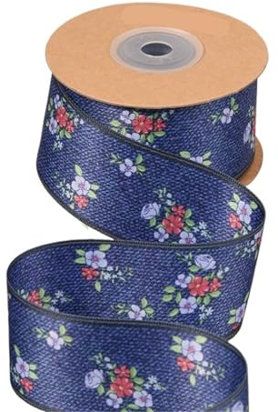 Denim sadelgjord 9,5 meter 38 mm imitation denim/blommig/polyester bomullsband hårrosett tillbehör hårnålsmaterial (färg: 04)