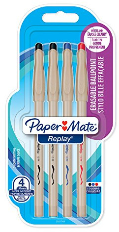 Paper Mate Replay Penna a Sfera Cancellabile, Colori Assortiti, Confezione da 4