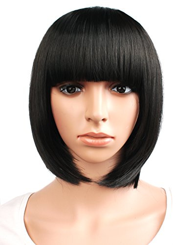 MapofBeauty 12 Pulgada /30cm Lady Popular Natural Peluca Corta Recta Flequillo Plano (Marrón Negro)
