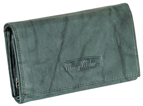 Ledershop24 RFID Damen Leder Geldbörse Portemonnaie Geldbeutel - Geschenkset + exklusiven Schlüsselanhänger - Lang Blau-Grau Leder