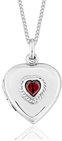 DTPsilver - Médaillon/Pendentif en Argent Fin 925 en Forme de Coeur et Chaîne Ajustable 40-45 cm - Grenat