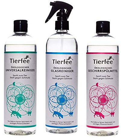 Tierfee Reiniger-Grundset - Universalreiniger, Glasreiniger, Geschirrspülmittel - 3X 500ml