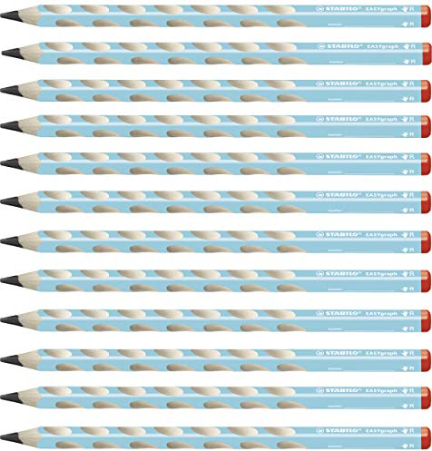 STABILO - Ergonomischer Dreikant-Bleistift für Rechtshänder - EASYgraph in blau - 12er Pack - Härtegrad B