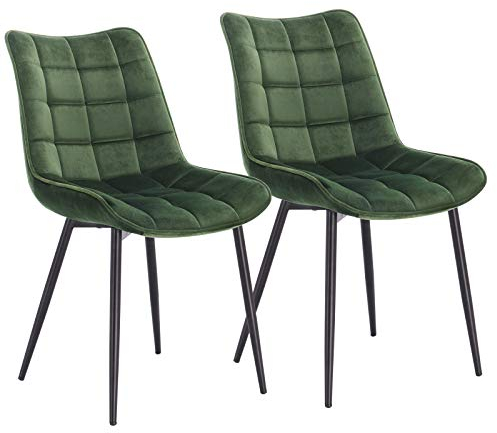 WOLTU Esszimmerstühle 2er Set, für Wohnzimmer Küche Esszimmer, Küchenstühle gepolstert mit Rückenlehne, Sitzfläche aus Samt, mit Metallbeinen, bis 150 kg belastbar, Dunkelgrün
