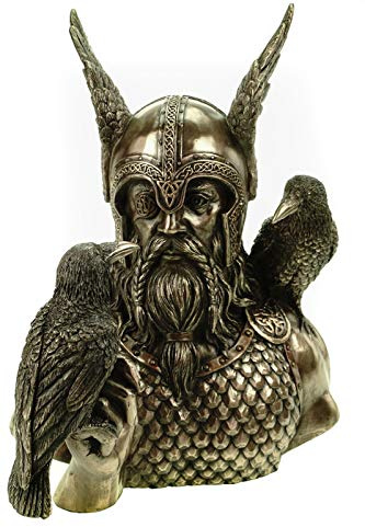 Veronese Odinbüste Odin mit Raben Hugin und Munin bronziert 23 cm Figur Skulptur