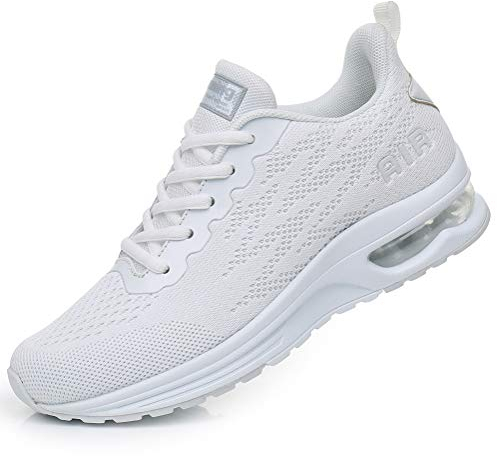 FLARUT Dam Sportskor Löparskor Sneakers Air Cushion Trainers Löpning Lättviktsskor Fitness Gym Sneakers Träningsskor Bekväm(Vit,39 EU)