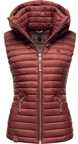 Navahoo Damen Übergangsjacke leichte Steppweste mit Abnehmbarer Kapuze Shadaa Weinrot Gr. L