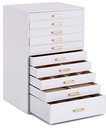 Mondeer Extra Große Schmuckschatulle, Schmuckschatulle Organizer für Halskette Ohrringe Armbänder Ringe, 10 Schichten PU Leder Schmuck Aufbewahrungstasche Frauen Mädchen Damen Geschenk, Weiß