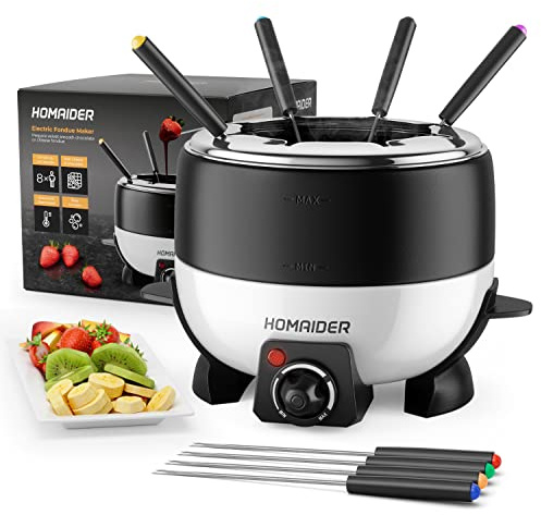 Homaider Electric Fondue Pot for Chocolate and Cheese - Fondue Set Includes 8 Dipping Forks, a High Power 800 Watt Fondue Melting Pot and Automatic Thermostat with Temperature Control