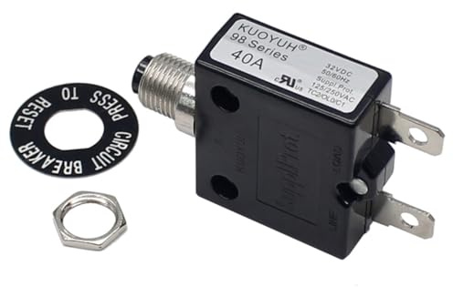 KUOYUH Interruttore termico push-to-reset serie 98 da 40 A USA, con terminale a connessione rapida, con coperchio antipolvere trasparente e impermeabile (1 pezzo)