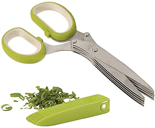 GIVBRO Couteaux de cuisine en acier inoxydable - 5 couches - Ciseaux à sushi déchiquetés - Pour couper des herbes et des épices