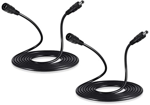 Auroh 12V DC Extension Cable 3M Black 2 Pack - 5.5x2.1mm for CCTV & LED | Extends 12V DC power to CCTV cameras, DVR, LED strip lights and routers. 5.5mm x 2.1mm male to female barrel plug.
