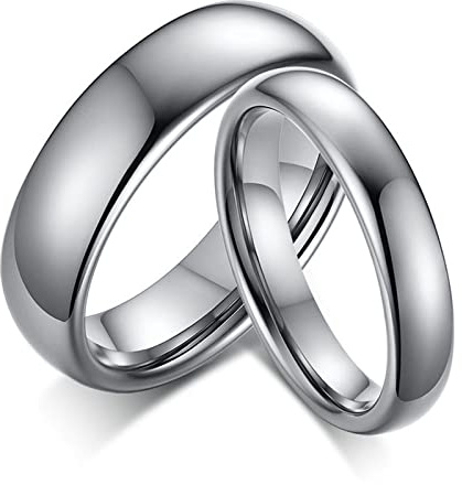 Bishilin Verlobungsringe Paar Silber Schwarz, Partnerringe Wolframcarbid Hochglanzpoliert Bandringe Hochzeit Ringe Set Damen Gr.49 (15.6) + Herren Gr.65 (20.7)