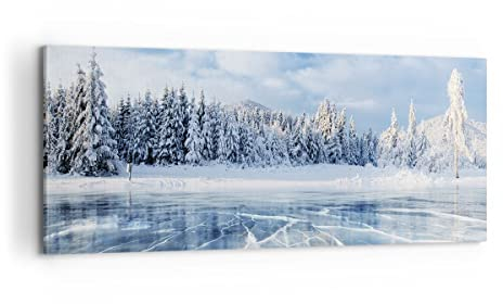 Panorama Bilder auf Leinwand 100x40cm Leinwandbild mit Rahmen Wald Eis See Groß Wanddeko Bild Schlafzimmer Küche Wandbilder Dekoration Wohnzimmer Wall Decor Canvas Wand Kunstdruck Art AB100x40-4181