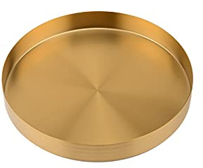 UPTALY 1 Stück Edelstahl Pflanzschale (20 cm x 2,6 cm), runde Blumentopf-Tablett, goldene Blumentopf-Tablett, große Metall Pflanztopf-Untersetzer, Topfabfluss und überschüssigem Wasser