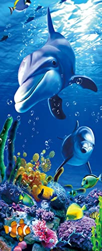 A.Monamour Türtapete Selbstklebend Türfolie Türposter 3D Delphin Tropischer Fisch Und Korallen Unter Wasser Blauer Ozean Meeresthema Vinyl Folie Türdeko Tapete Wandbild Türaufkleber Türtattoo 77x200cm