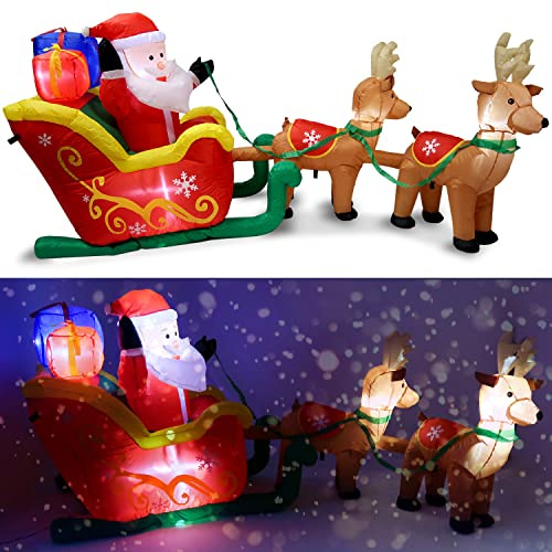 TRONJE 2.5m Babbo Natale Slitta Gonfiabile con Luce LED - Illuminato Renna Slitta Figurina Natale Decorazioni Natalizie Esterni - Ventola Permanente