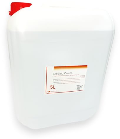 DE Healthcare Products – destilliertes Wasser (5 l), unsteril, nach DAB 7, Laborwasser für biochemische Zwecke