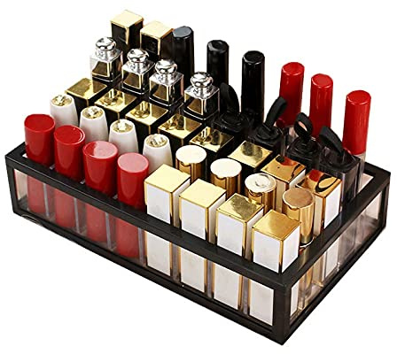 SISWIM Makeup Organiser Multi-Grid Lipstick Storage Shelf Desktop Transparent Lip Glazing Lipstick Finishing Box Dressing Table Cosmetic Storage Box Cosmetic Organiser