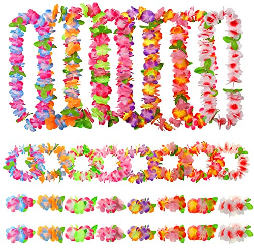 32 Pack Hawaiianische Blumengirlanden: Tropische Party Dekorationen, Hula Halskette (Hawaii Kette), Hawaiianische Leis Set, Hawaiianische Blumen Halskette Stirnbänder Armbänder (32 Stück)