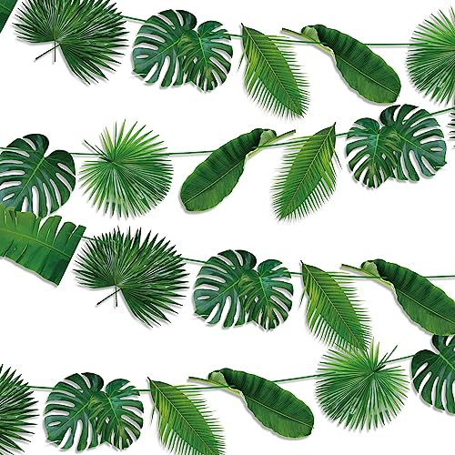 Décorations de fête en Feuilles de Palmier – 3 bannières de Feuilles Tropicales, guirlandes de Feuilles de Palmier artificielles Vertes, décorations de fête sur Le thème hawaïen