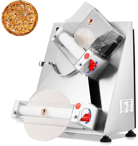 McbeAn Commercial Dough Roller Sheeter, 370W Electric Pizza Dough Roller Machine, 3-12 Inch Pizza, 0.5-5.5mm Adjustable Thickness, Save Labor Costs, for Noodle Pizza Bread and Pasta