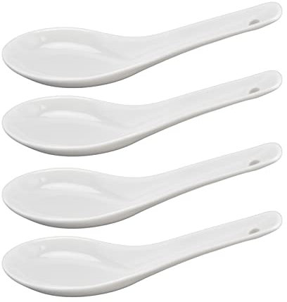 Suppenlöffel, Asiatische Suppenlöffel, 8er-Set, Chinesische Keramiklöffel, Tafellöffel, Weiße Keramik-Ramenlöffel, Japanische Löffel Für Ramen-Knödel