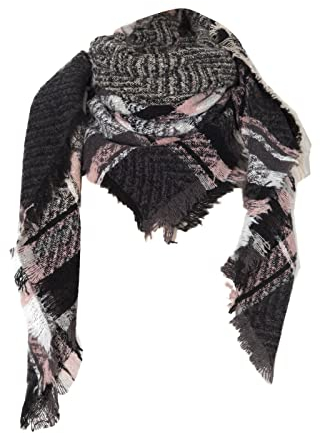 Damen-Kaschmirschal, groß, leicht, kariert, Pashmina, eleganter Designer, großer Schal, Winterfoulard, weiche Wollstola, warmer Kaschmirschal (Grau, Einheitsgröße)