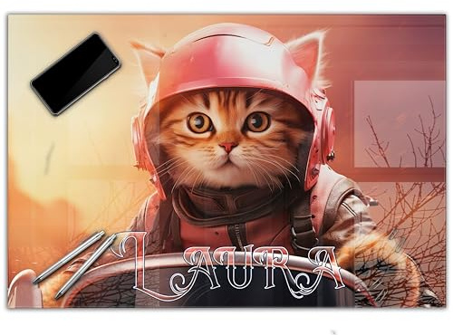 Gaming Schreibtischunterlage personalisiert mit Namen | 60 x 40 cm Katze | wasserfeste Schreibunterlage, abwischbar, hochwertiges Acrylglas, Gamer Teenager Kunststoff