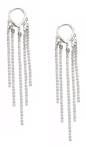 1 Paar Silber Ohrringe Lang Hängend,Ohrringe Lang Silber,Quasten Ohrringes mit Strassstein,Lange Ohrringes Hängend,für Frauengeschenke, Eleganter Schmuck