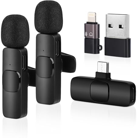 MXTIMWAN Lot de 2 mini microphones pour téléphone portable, Lavalier sans fil avec réduction du bruit, microphone à clipser pour iPhone/téléphone Android/ordinateur/ordinateur portable pour