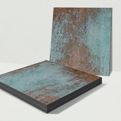 neukids Splashback for Bathroom Sink,Distressed Splash Back Metal Rust,Bronze Blue Cooker Splashback, RV Panels Fireplace Cooker Backsplash 19.5x19.5cmx9PCS[Energy Class A+++]