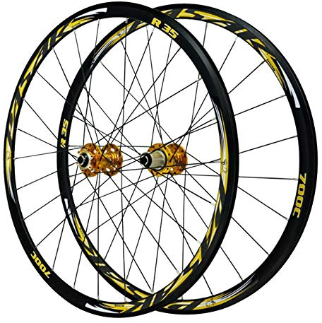 ZECHAO 700C Vorderrad,29in Fahrrad Laufrad Doppelwandig Fahrradknotenpunkt V-Bremse/Scheibenbremse 7/8/9/10/11 Geschwindigkeitsschwungrad(Yellow)