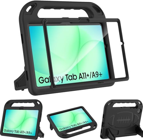 TOPWANT Case for Galaxy Tab A11+ Plus/A9+ Plus 11 inch 2025/2023, Black | Shockproof Lightweight Convertible Handle Protective Cover, Built-in Screen Protector, Stable Stand, Protable Handle