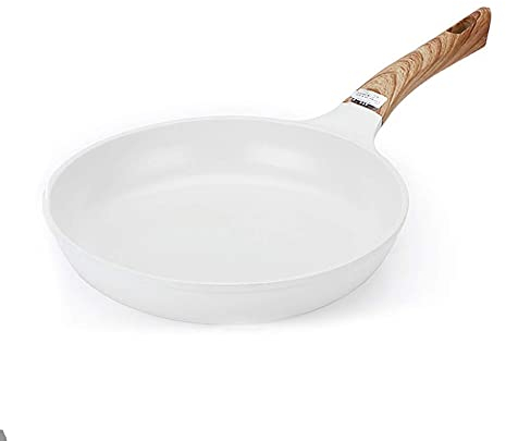 MYVVKIA Padella in Ceramica Bianca, Padella Giapponese con Manico in Legno, Padella per frittata, fornello a Gas Domestico, Padella per bistecche da 20 cm