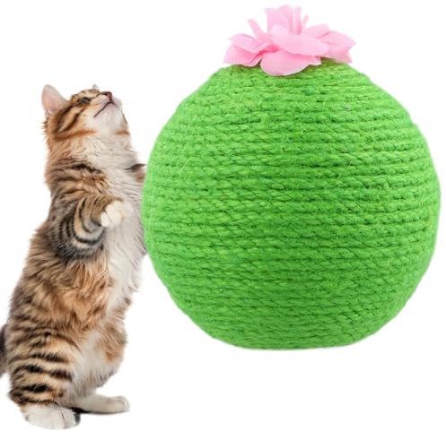 byepica Cat Activity Scratcher Ball, Sisalseil Katzenspielzeug, Indoor-Spielball für Katzen, Kätzchen und Welpen, natürliche Holzbasis