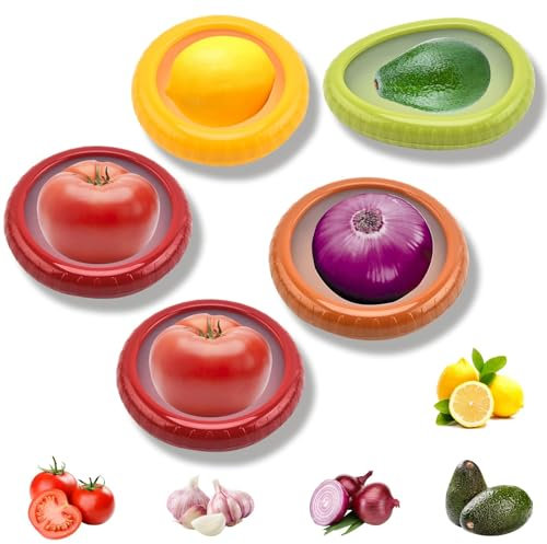 CURZLERH 4 Stück Obst-Gemüse-Sparer - Frischhaltedosen,Wiederverwendbare Kühlschrank- Aufbewahrungsbox,Luftdicht Langfristige Lagerung Gemüse/Zitrone/Tomate/Avocado