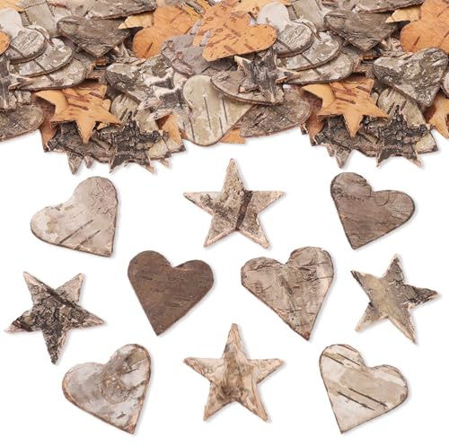 ParPix 50 Stück Birkensterne Herzen Streudeko Hochzeit, 3cm Birkenholz Sterne Konfetti, Hochzeits Tischdeko,Holzherzen Hochzeit Deko Confetti,Holzsterne Hochzeits Deko Konfetti