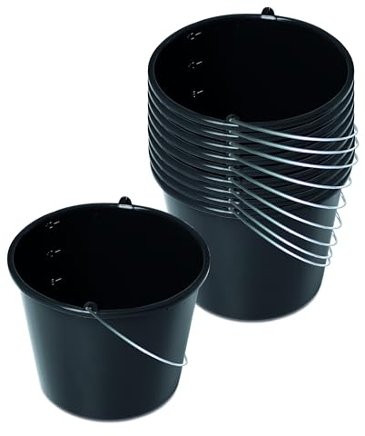Kistenberg 10x Baueimer 12 Liter | Eimer mit Skala und ergonomischem Griff | aus robustem Kunststoff | schwarz | ideal für Bauarbeiten, Garten und Heimwerkerprojekte | 31 x 24 cm