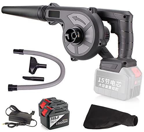 Souffleurs Souffleur de feuilles sans fil 21 V, aspirateur souffleur de feuilles électrique 2 en 1 avec batterie et chargeur de 5,4 Ah, souffleur portatif à vitesse variable pour souffler la poussièr