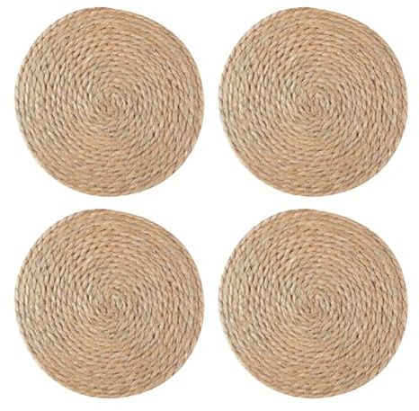 FSSTUD 4 manteles individuales redondos tejidos de mimbre rústico, manteles individuales trenzados de ratán natural, para mesa de comedor de 18 cm