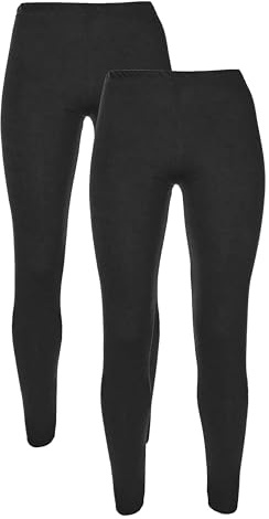 Girls School Leggings 2 Pack 100% Cotton Full Length, Black Navy White 2-16 | two pairs of plain full-length cotton leggings for school, black, navy, white, grey and 10 more colours, ages 2 to 16