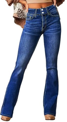 Tomwell Jean Bootcut Femme Jean Taille Haute Mode Stretch Pantalon Denim Flared Leggings