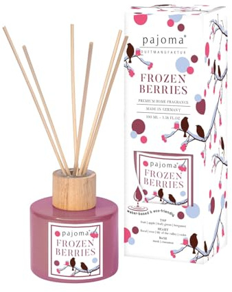 Raumduft Diffuser Frozen Berries, 100 ml mit Stäbchen - Essential Oils Lufterfrischer in Geschenkverpackung | Fruchtiger Mix aus Beeren, Apfel & Zimt | Wohn-, Schlaf-, Bad, WC, Hotel, Büro, Deko