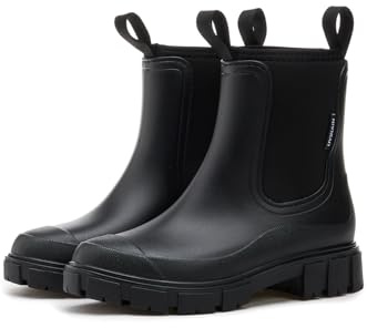 Gugifcto Gummistiefel Damen Halbhohe Chelsea Boots Wasserdicht Gummistiefeletten Atmungsaktiv Regenschuhe Rutschsicher Bequem Garten Stiefeletten Black 39 EU